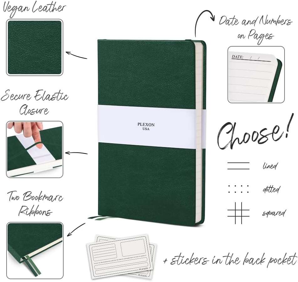 Emerald Green A5 Hardcover Vegan Leather Ruled Notebook with 120 gsm Lined Cream Paper and Gift Box, 80 Sheets - 3