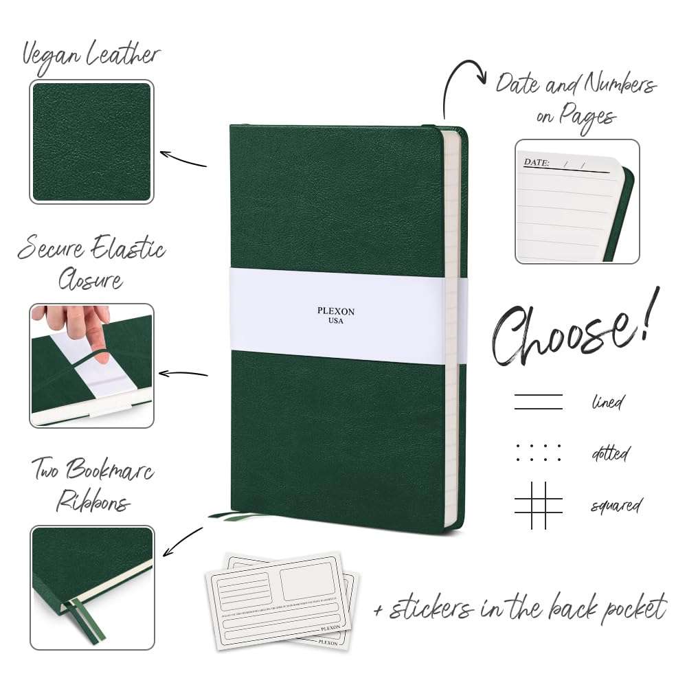 Emerald Green A5 Hardcover Vegan Leather Squared Notebook with 120 gsm Graph Cream Paper and Gift Box, 80 Sheets - 3