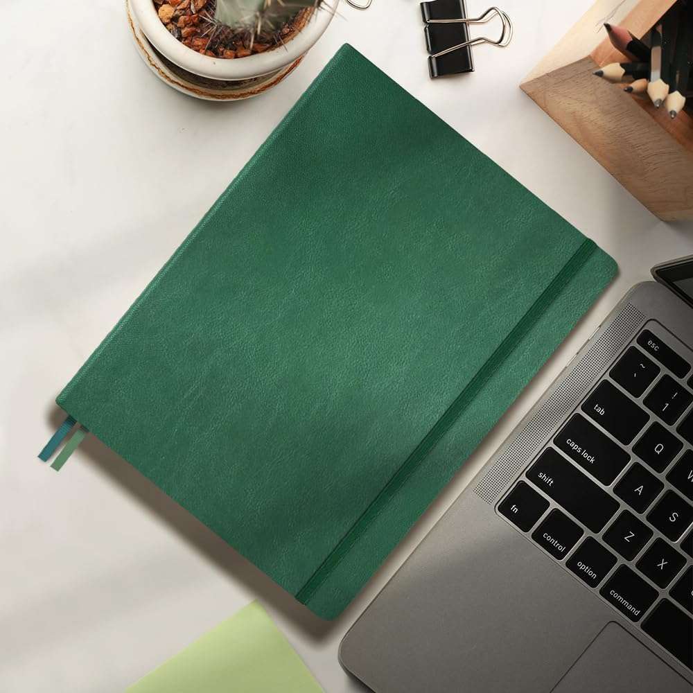 Emerald Green A5 Hardcover Vegan Leather Ruled Notebook with 120 gsm Lined Cream Paper and Gift Box, 80 Sheets - 6