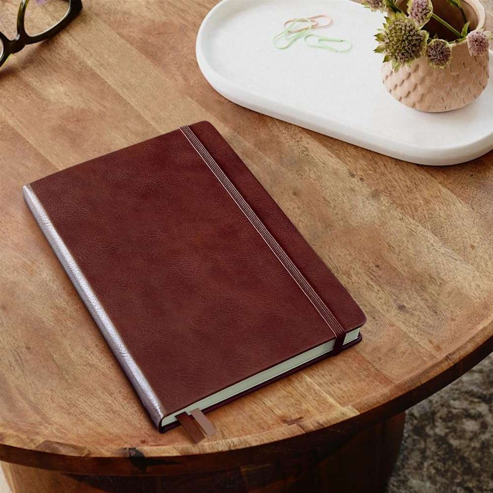 Chestnut Brown A5 Hardcover Vegan Leather Dotted Notebook with 120 gsm Cream Paper and Gift Box, 80 Sheets - 7