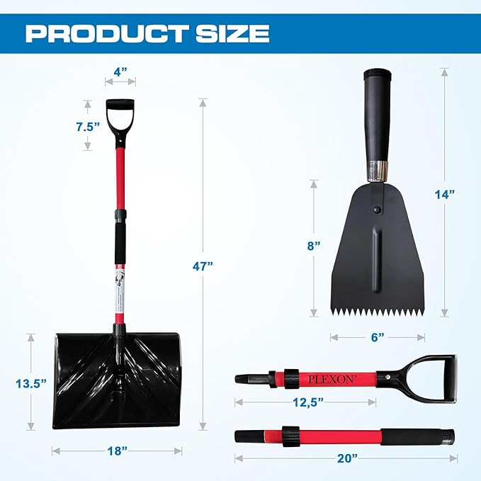 47" Snow Pusher & Ice Scraper Set with 2-piece Fiberglass Handle & Plastic D-Grip, 18" Wide Blade
