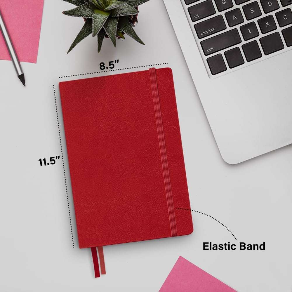 Red A5 Hardcover Vegan Leather Dotted Notebook with 120 gsm Cream Paper and Gift Box, 80 Sheets - 5