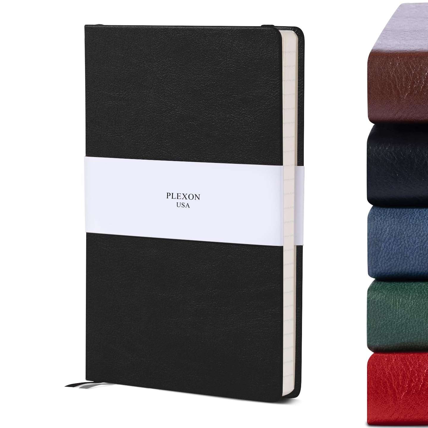 Black A5 Hardcover Vegan Leather Squared Notebook with 120 gsm Graph Cream Paper and Gift Box, 80 Sheets - 1