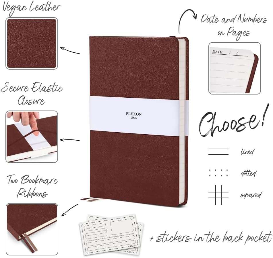 Chestnut Brown A5 Hardcover Vegan Leather Dotted Notebook with 120 gsm Cream Paper and Gift Box, 80 Sheets - 5