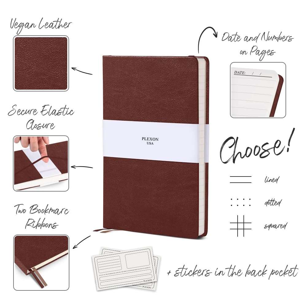 Chestnut Brown A5 Hardcover Vegan Leather Squared Notebook with 120 gsm Graph Cream Paper and Gift Box, 80 Sheets - 5