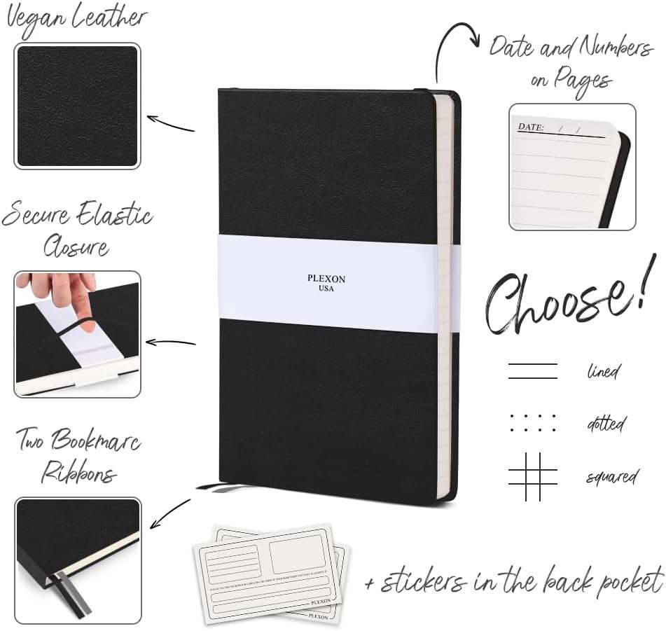 Black A5 Hardcover Vegan Leather Dotted Notebook with 120 gsm Cream Paper and Gift Box, 80 Sheets - 3