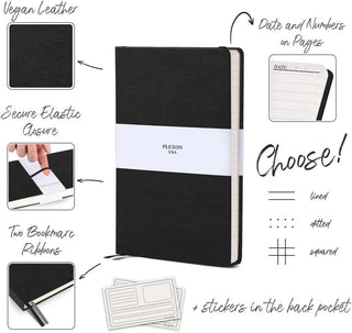 Black A5 Hardcover Vegan Leather Ruled Notebook with 120 gsm Lined Cream Paper and Gift Box, 80 Sheets - 3