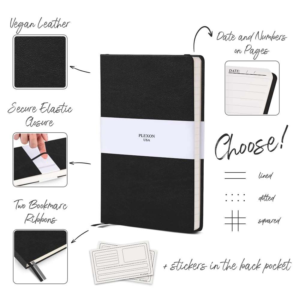 Black A5 Hardcover Vegan Leather Squared Notebook with 120 gsm Graph Cream Paper and Gift Box, 80 Sheets - 3