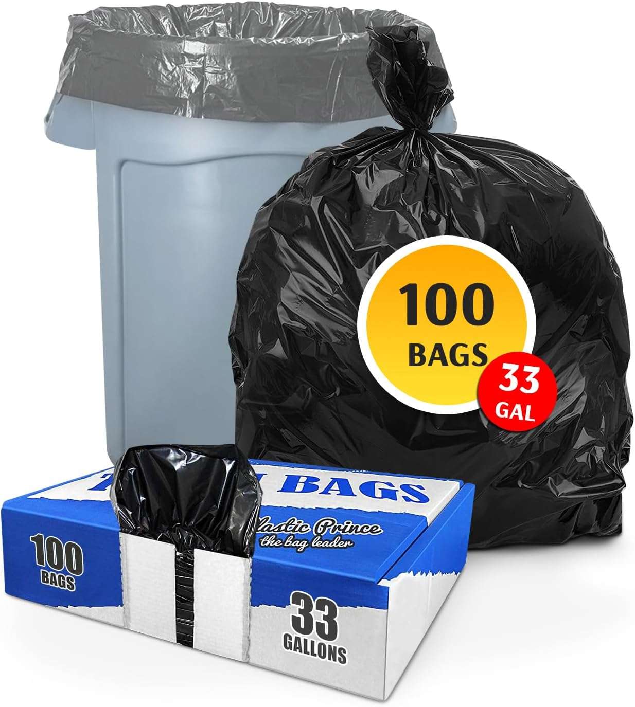 23" x 10" x 39" 33 Gal 1.3 Mil Black Recycling Bags, 100/Case