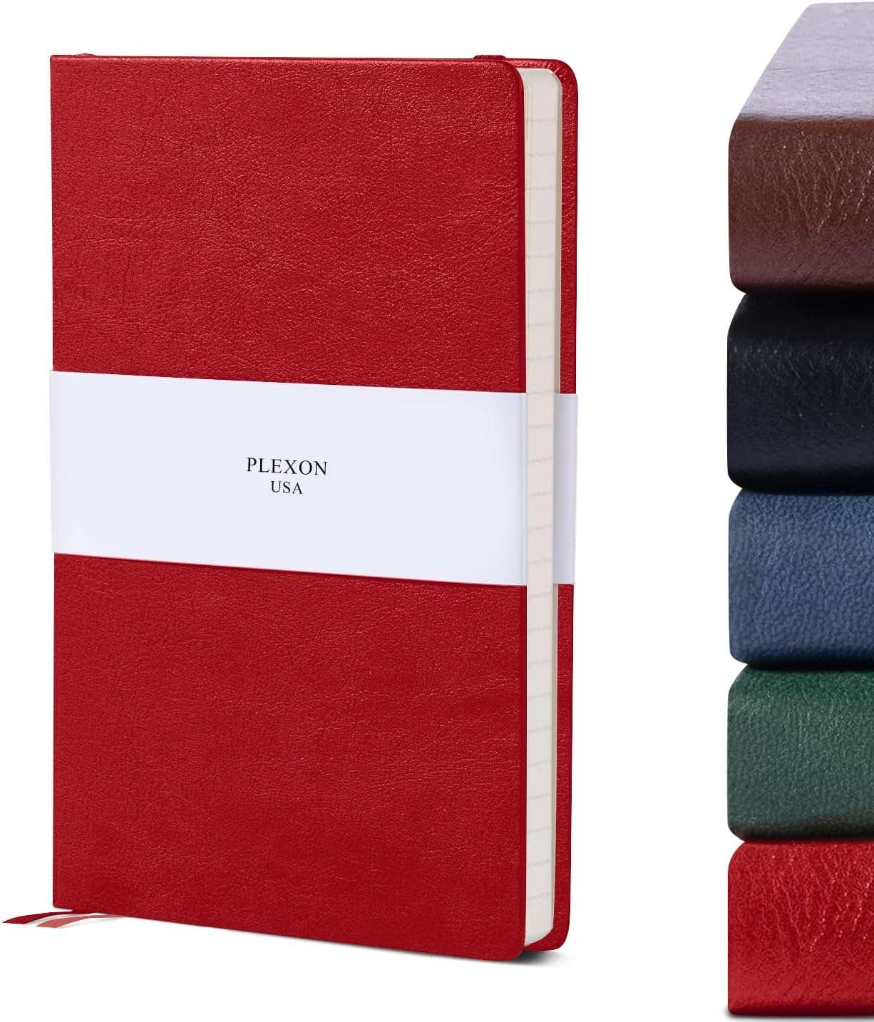 Red A5 Hardcover Vegan Leather Ruled Notebook with 120 gsm Lined Cream Paper and Gift Box, 80 Sheets - 1