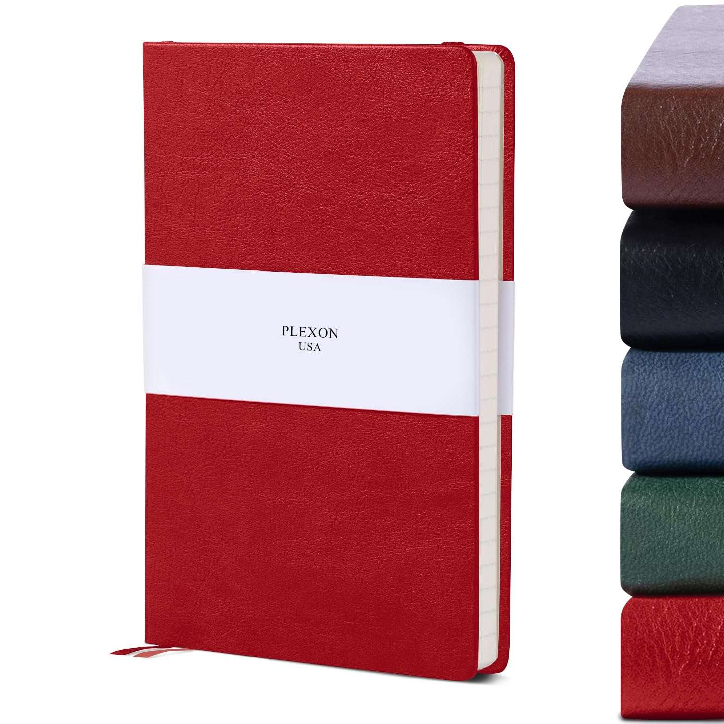 Red A5 Hardcover Vegan Leather Squared Notebook with 120 gsm Graph Cream Paper and Gift Box, 80 Sheets - 1
