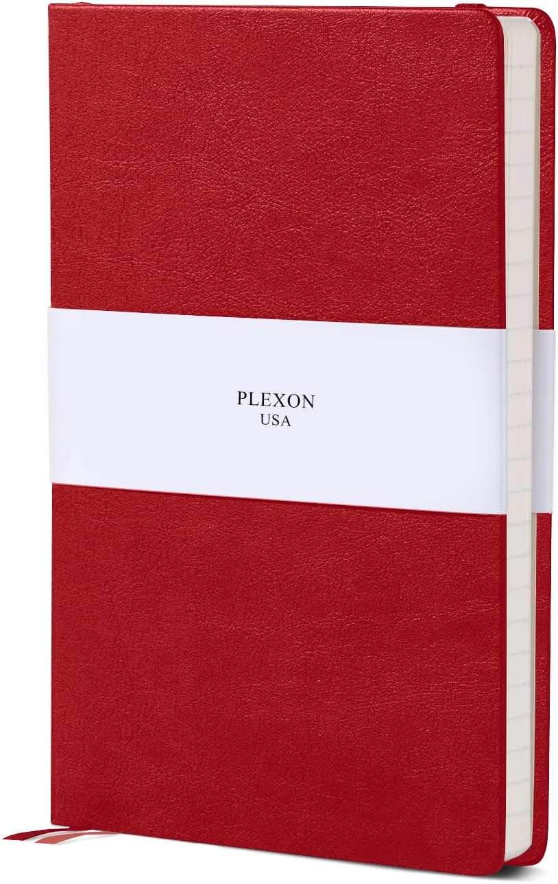 Red A5 Hardcover Vegan Leather Ruled Notebook with 120 gsm Lined Cream Paper and Gift Box, 80 Sheets - 2