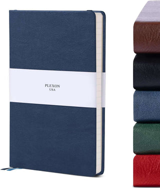Navy Blue A5 Hardcover Vegan Leather Ruled Notebook with 120 gsm Lined Cream Paper and Gift Box, 80 Sheets - 1