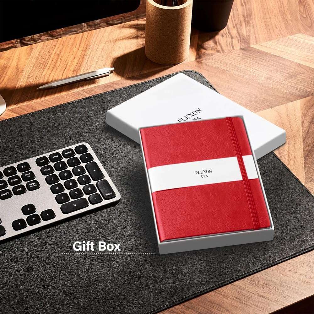 Red A5 Hardcover Vegan Leather Ruled Notebook with 120 gsm Lined Cream Paper and Gift Box, 80 Sheets - 4