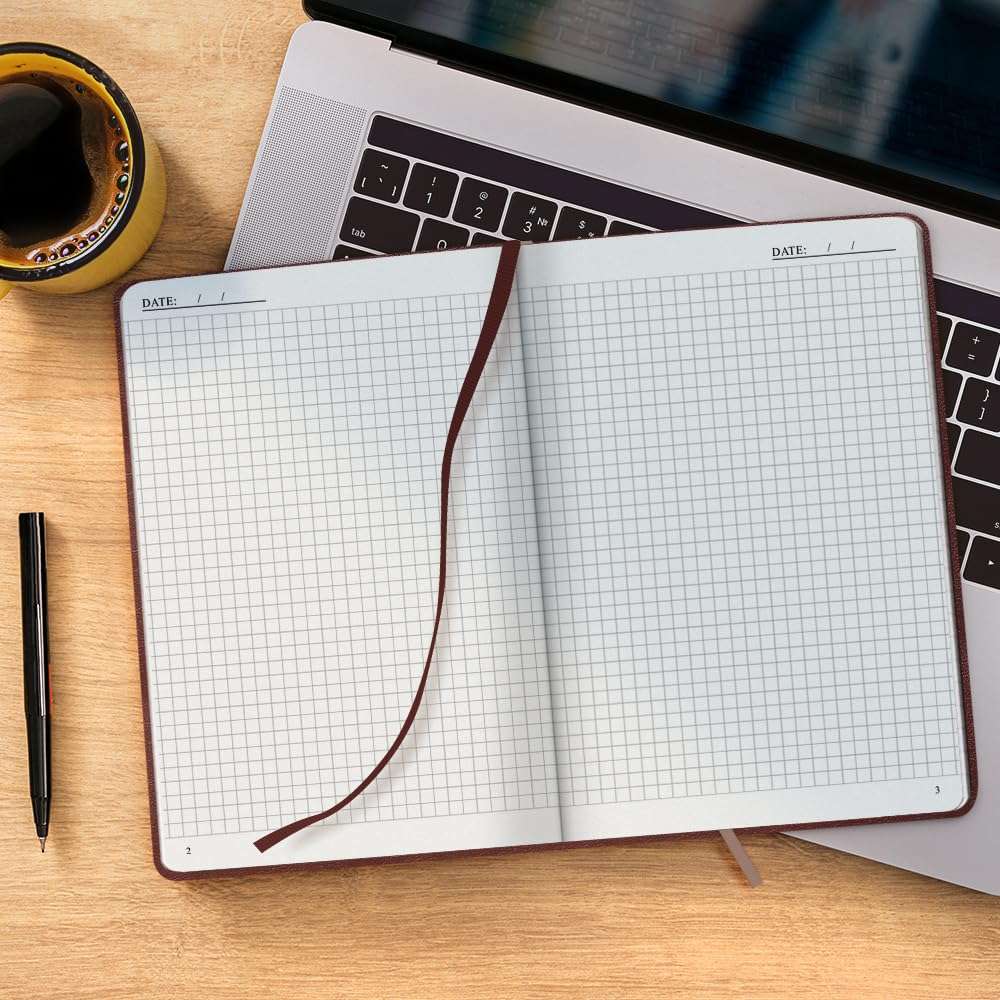 Chestnut Brown A5 Hardcover Vegan Leather Squared Notebook with 120 gsm Graph Cream Paper and Gift Box, 80 Sheets - 4