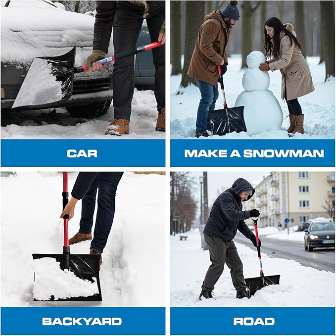 47" Snow Pusher & Ice Scraper Set with 2-piece Fiberglass Handle & Plastic D-Grip, 18" Wide Blade
