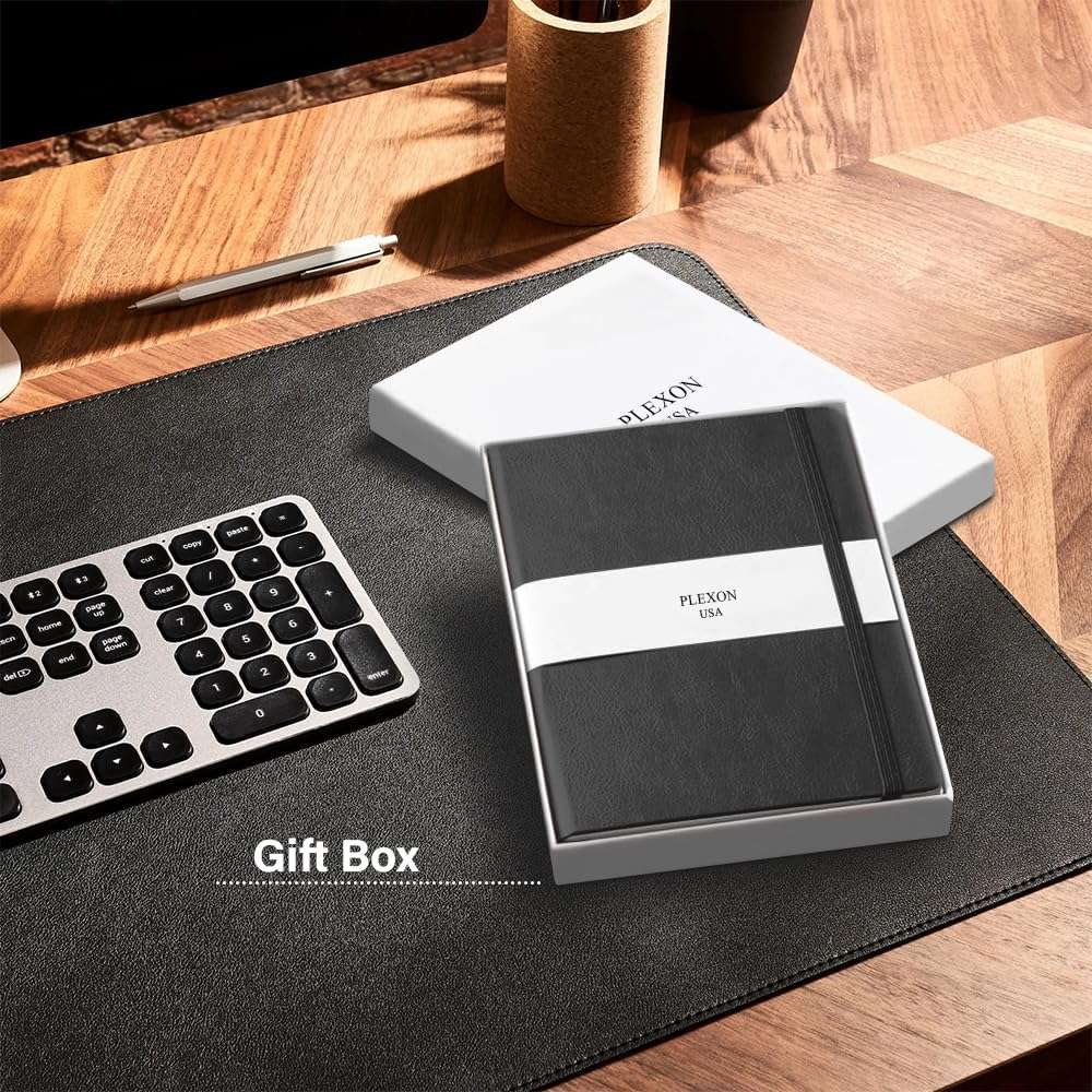 Black A5 Hardcover Vegan Leather Dotted Notebook with 120 gsm Cream Paper and Gift Box, 80 Sheets - 5