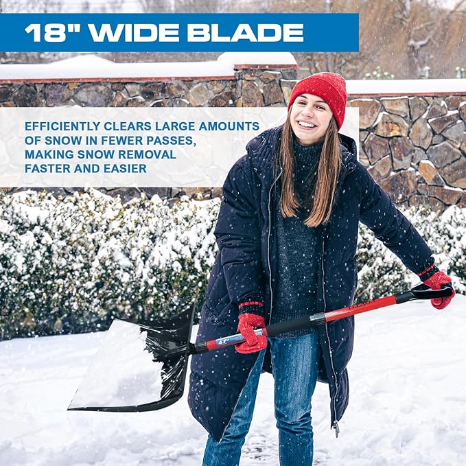 47" Snow Pusher & Ice Scraper Set with 2-piece Fiberglass Handle & Plastic D-Grip, 18" Wide Blade
