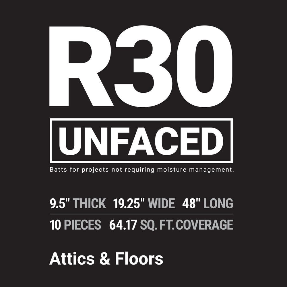 R-30 Unfaced Fiberglass Insulation Batt 19.25 in. x 48 in.