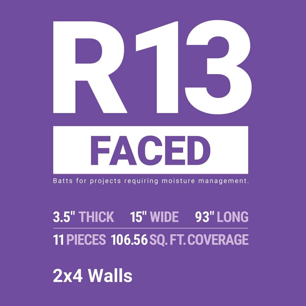 R-13 Kraft Faced Fiberglass Insulation Fiberglass Insulation Batt 15 in. x 93 in. (10-Bags)