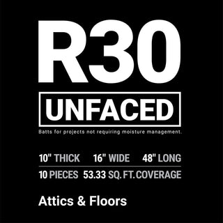 R-30 Unfaced Fiberglass Insulation Batt 16 in. x 48 in. (1 Bag)