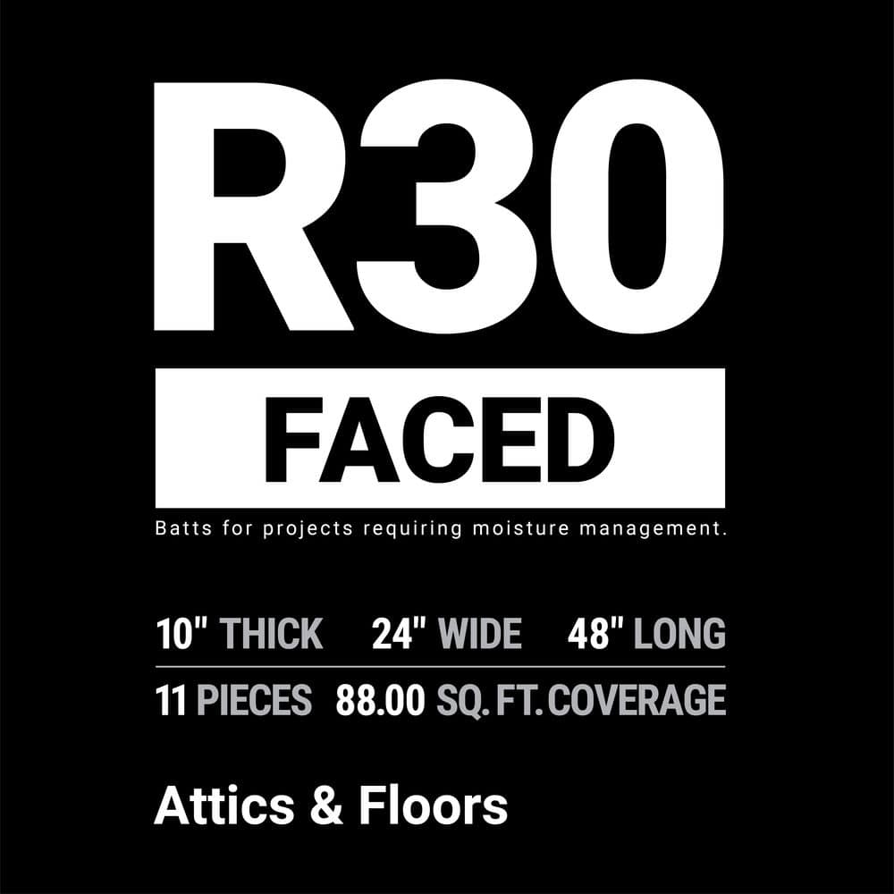 R-30 Faced Fiberglass Insulation Batt 24 in. x 48 in. (1 Bag)