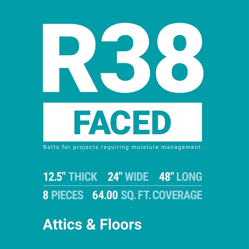 R-38 Faced Fiberglass Insulation Batt 24 in. x 48 in. (1 Bag)