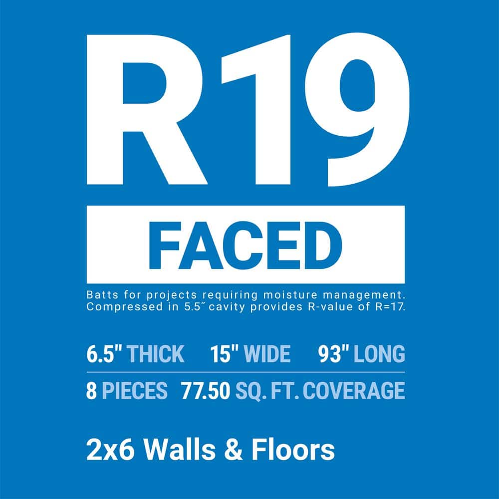 R-19 Faced Fiberglass Insulation Batt 15.25 in. x 93 in. (1 Bag)