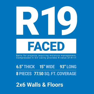 R-19 Faced Fiberglass Insulation Batt 15.25 in. x 93 in. (1 Bag)