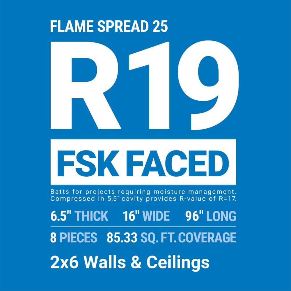 R-19 Faced Flame Spread Fiberglass Insulation Batt 16 in. x 96 in.