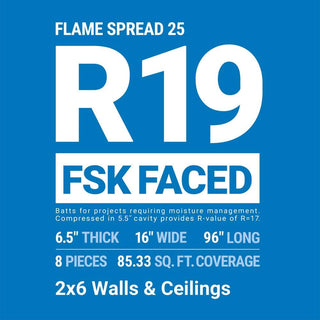 R-19 Faced Flame Spread Fiberglass Insulation Batt 16 in. x 96 in.