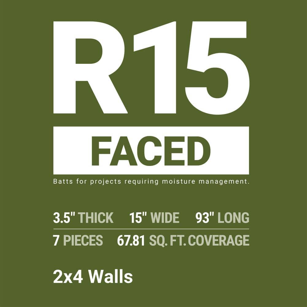 R-15 Faced Fiberglass Insulation Batt 15 in. x 93 in. (1 Bags)