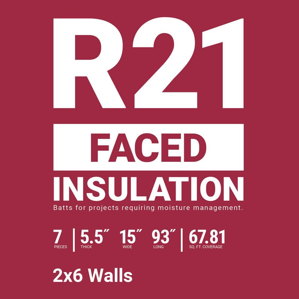 R-21 Faced Fiberglass Insulation Batt 15 in. x 93 in. (1 Bag)