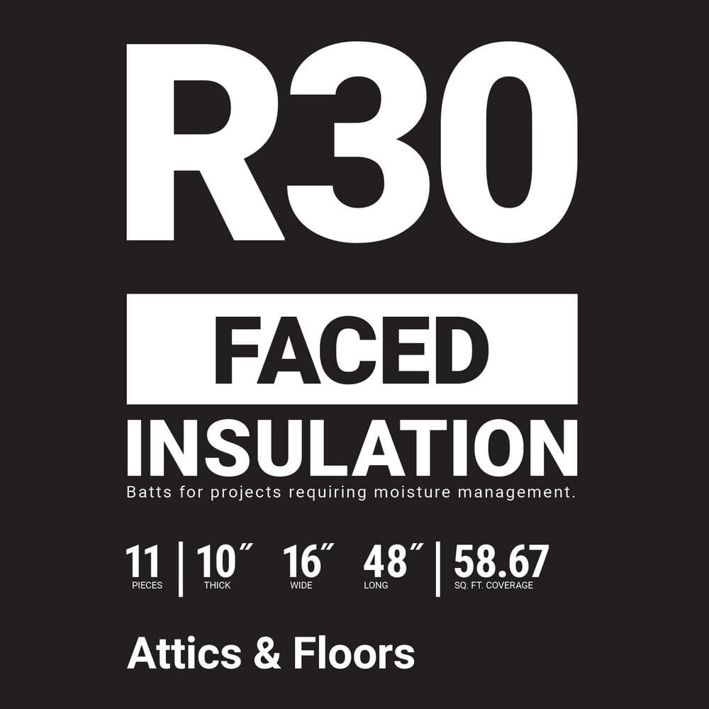 R-30 Faced Fiberglass Insulation Batt 16 in. x 48 in. (1 Bag)