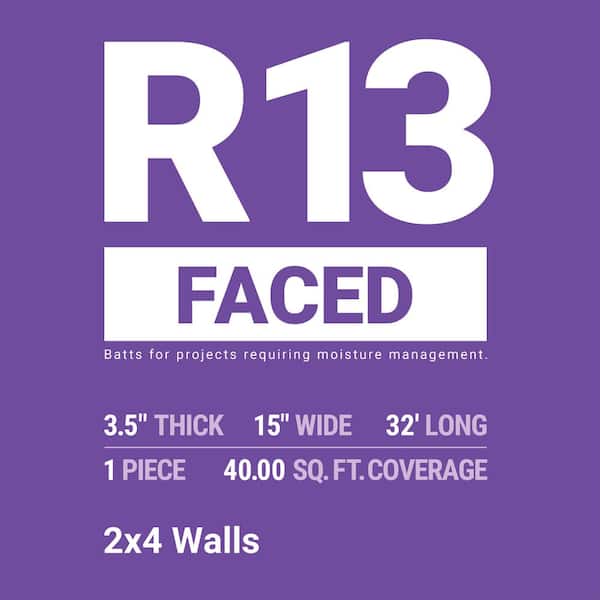 R- 13 Faced Fiberglass Insulation Roll 15 in. x 32 ft. (1 Roll)
