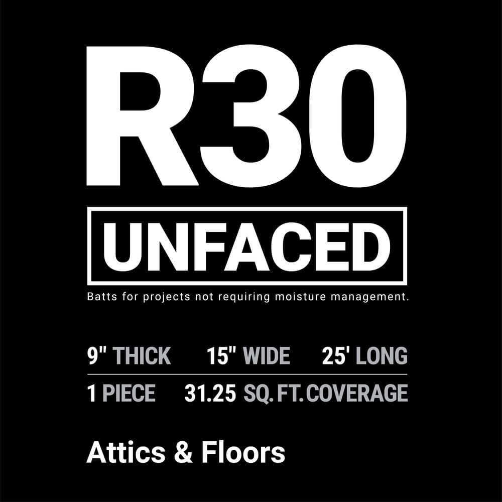 R- 30 Unfaced Fiberglass Insulation Roll 15 in. x 25 ft. (1 Roll)