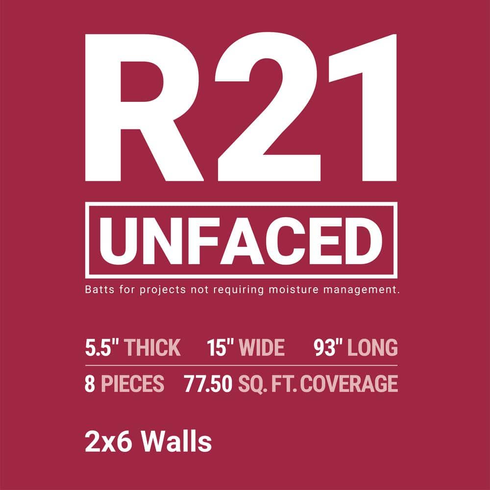 R-21 Unfaced Fiberglass Insulation Batt 15 in. x 93 in. (1 Bag)