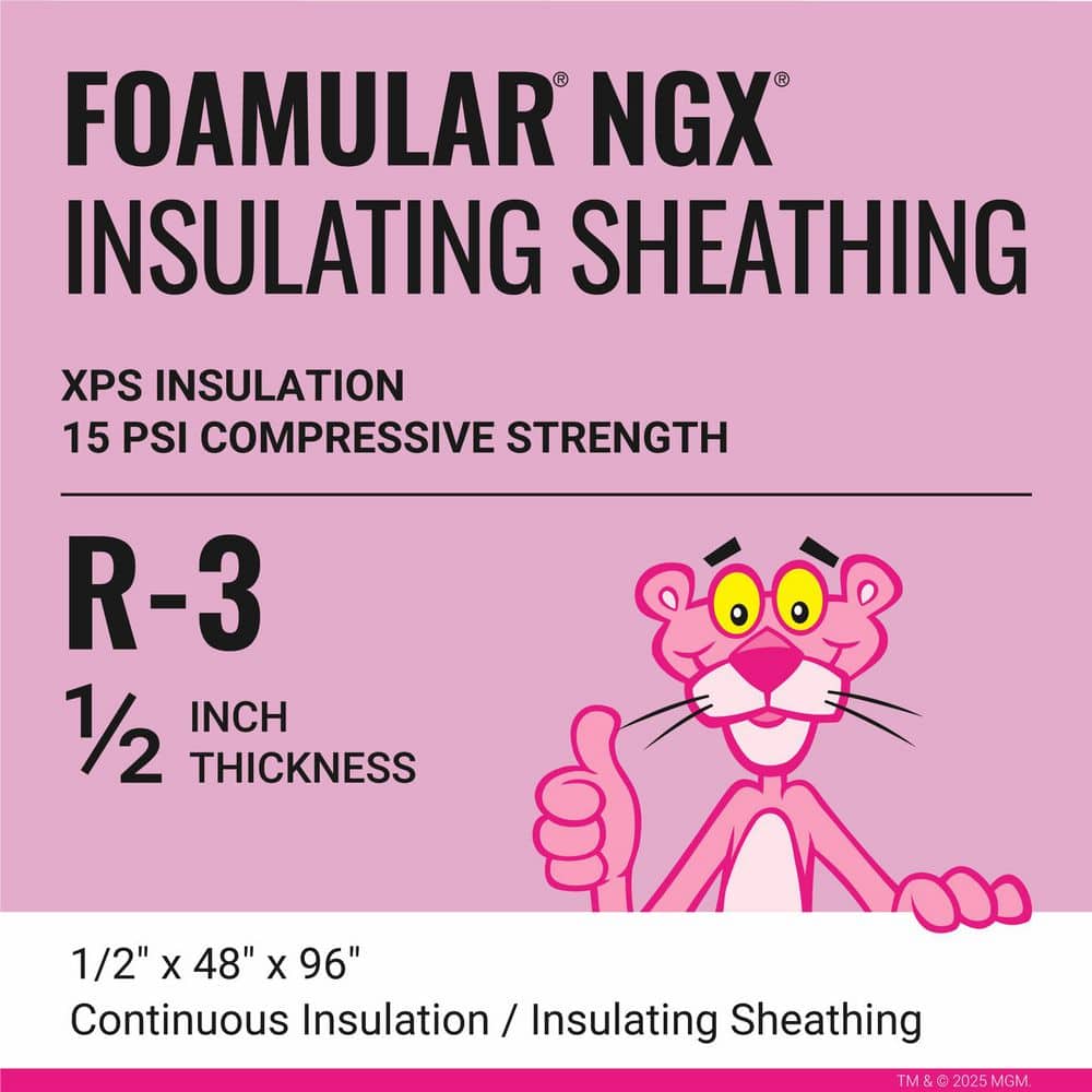 FOAMULAR NGX Insulating Sheathing 0.5 in. x 4 ft. x 8 ft. SE R-3 XPS Rigid Foam Board Insulation