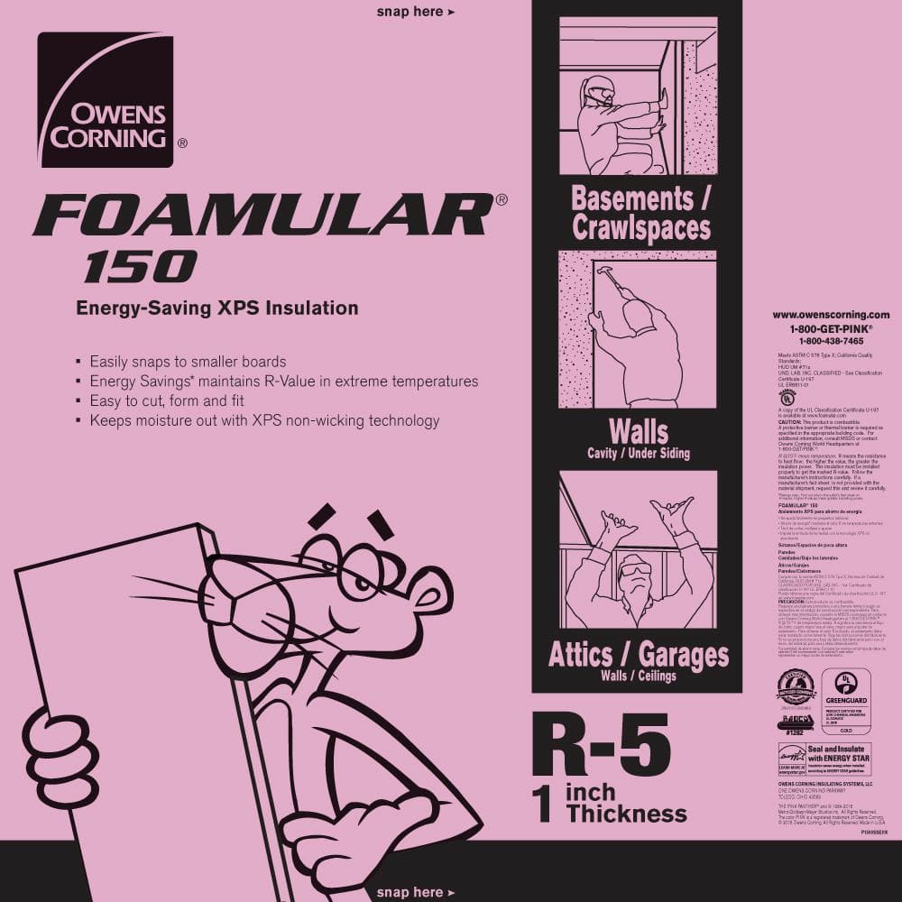 FOAMULAR 150 1 in. x 4 ft. x 8 ft. R-5 Scored Square Edge Rigid Foam Board Insulation Sheathing