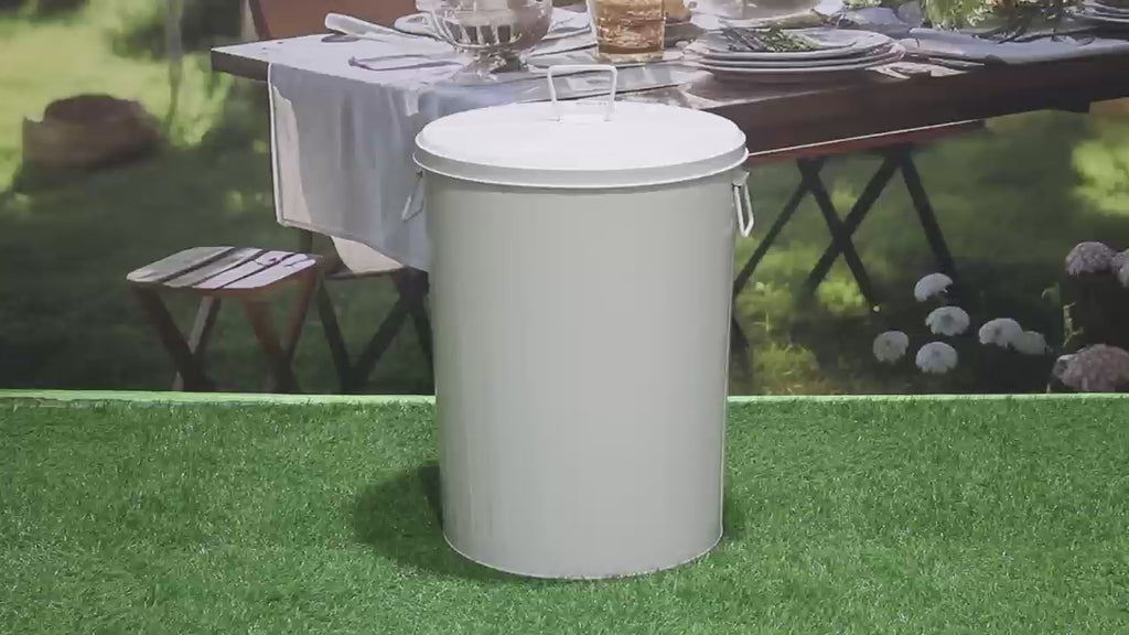 20 Gal Off-White Galvanized Steel Round Trash Can with Lid