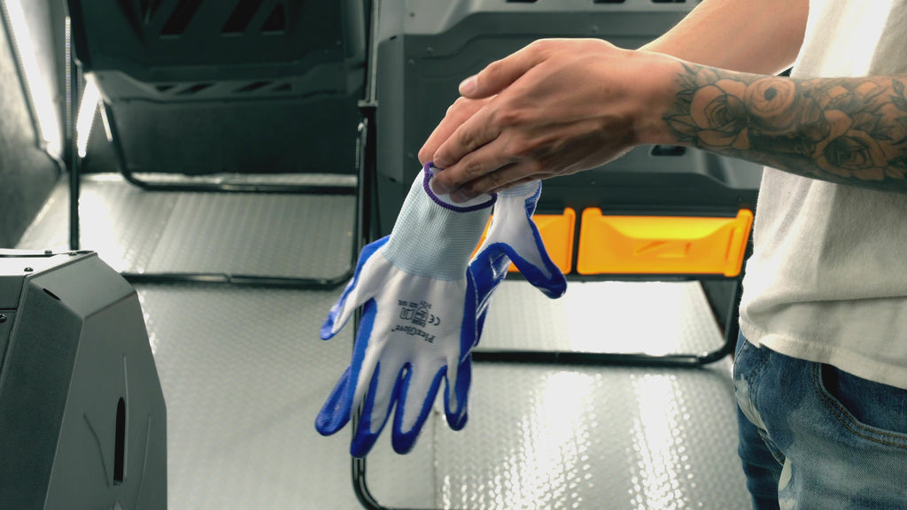 White Nylon Work Gloves with Blue Coated Palm, 10 Pairs Per Pack, 300 Pairs Per Case