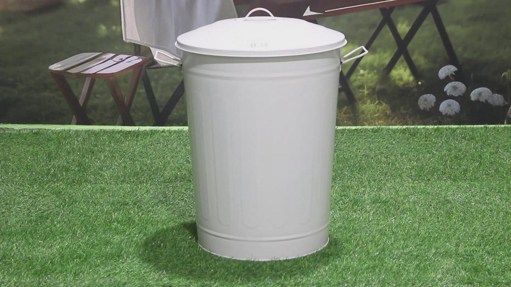 13-Gallon Off-White Galvanized Steel Round Fire Resistant Trash Can with Lid