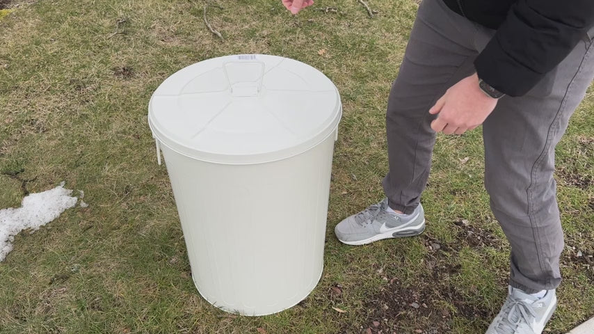 20 Gal Off-White Galvanized Steel Round Trash Can with Lid
