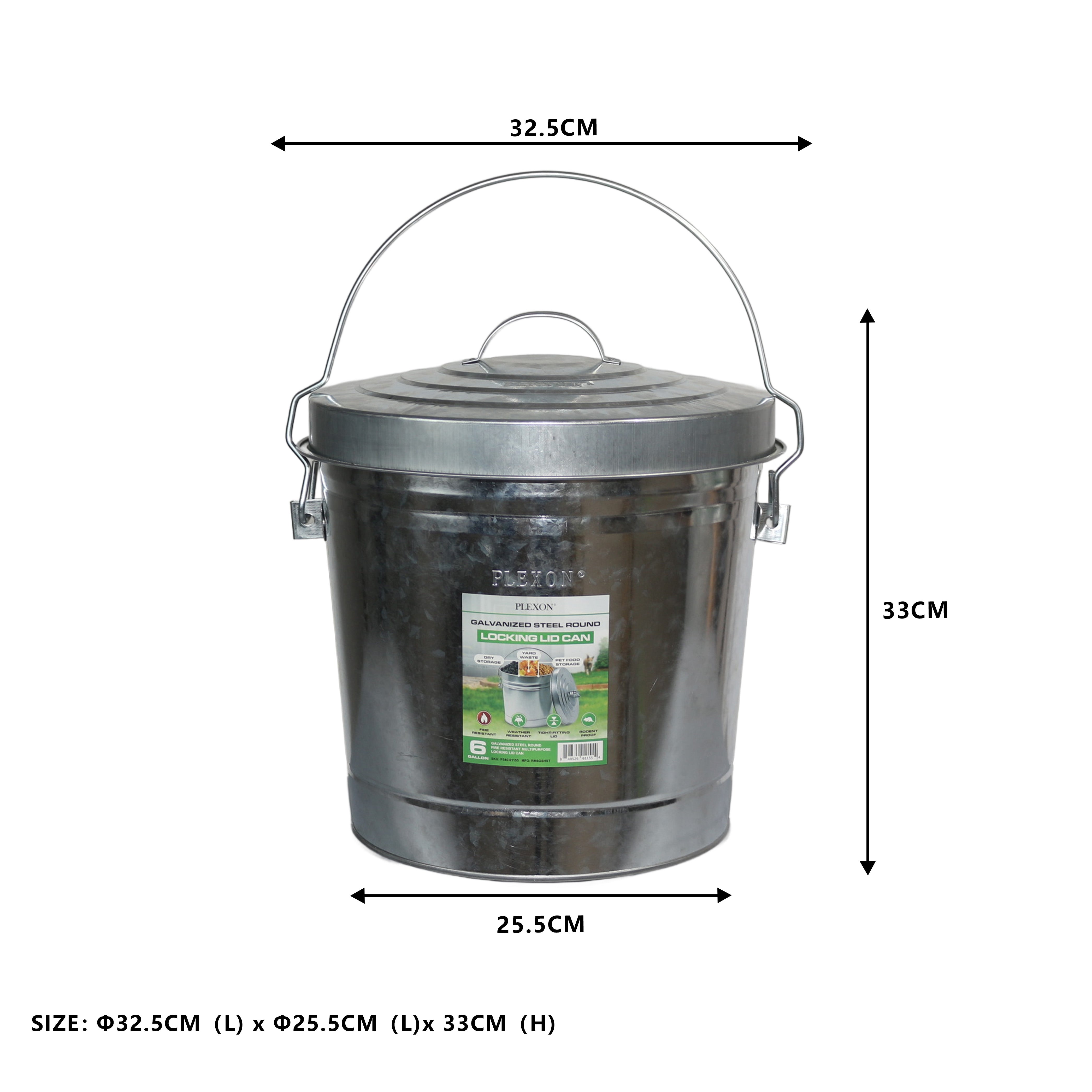 6-Gallon Galvanized Steel Round Fire Resistant Trash Can with Lid