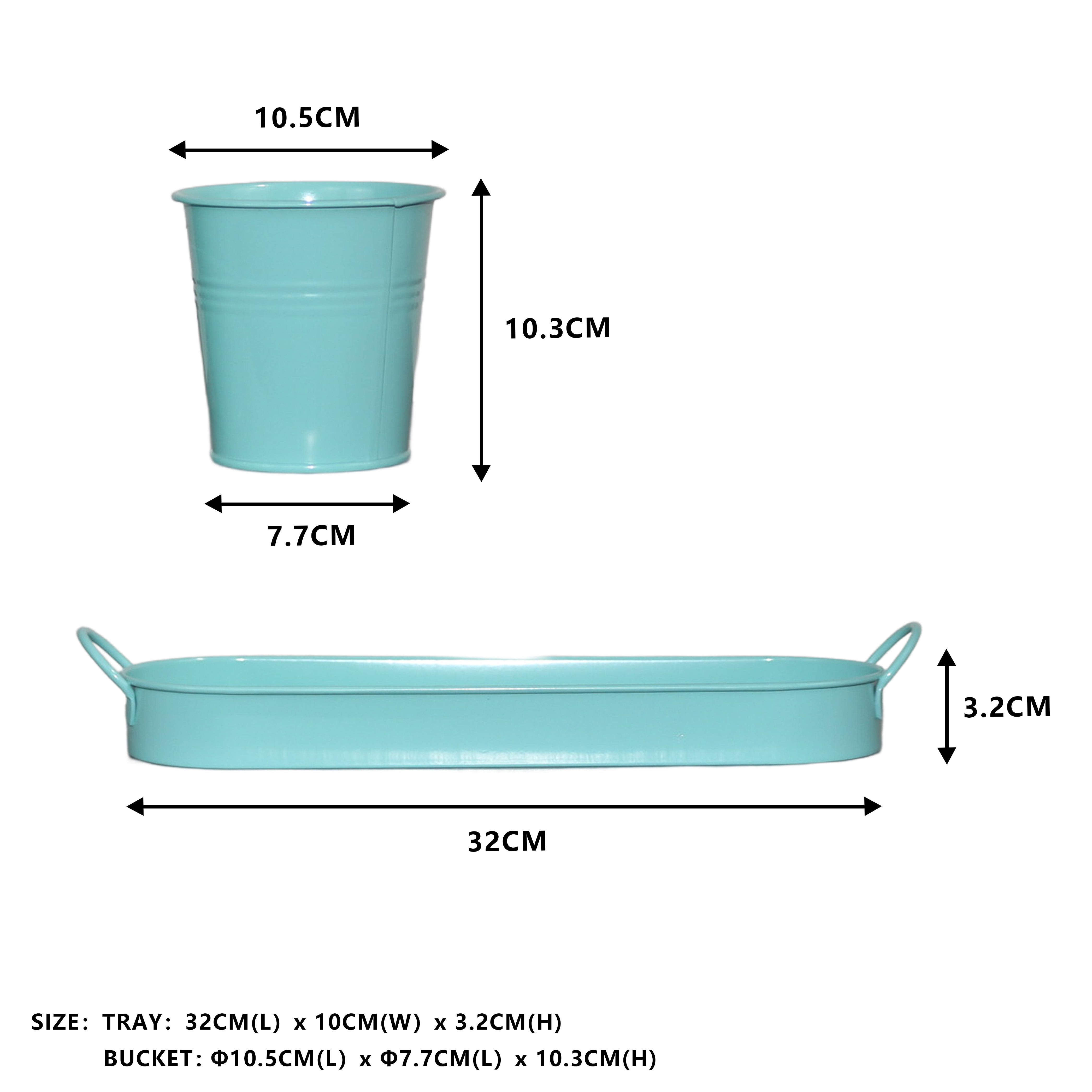 Set of 3 Tiffany Blue Metal Garden Planters with Tray