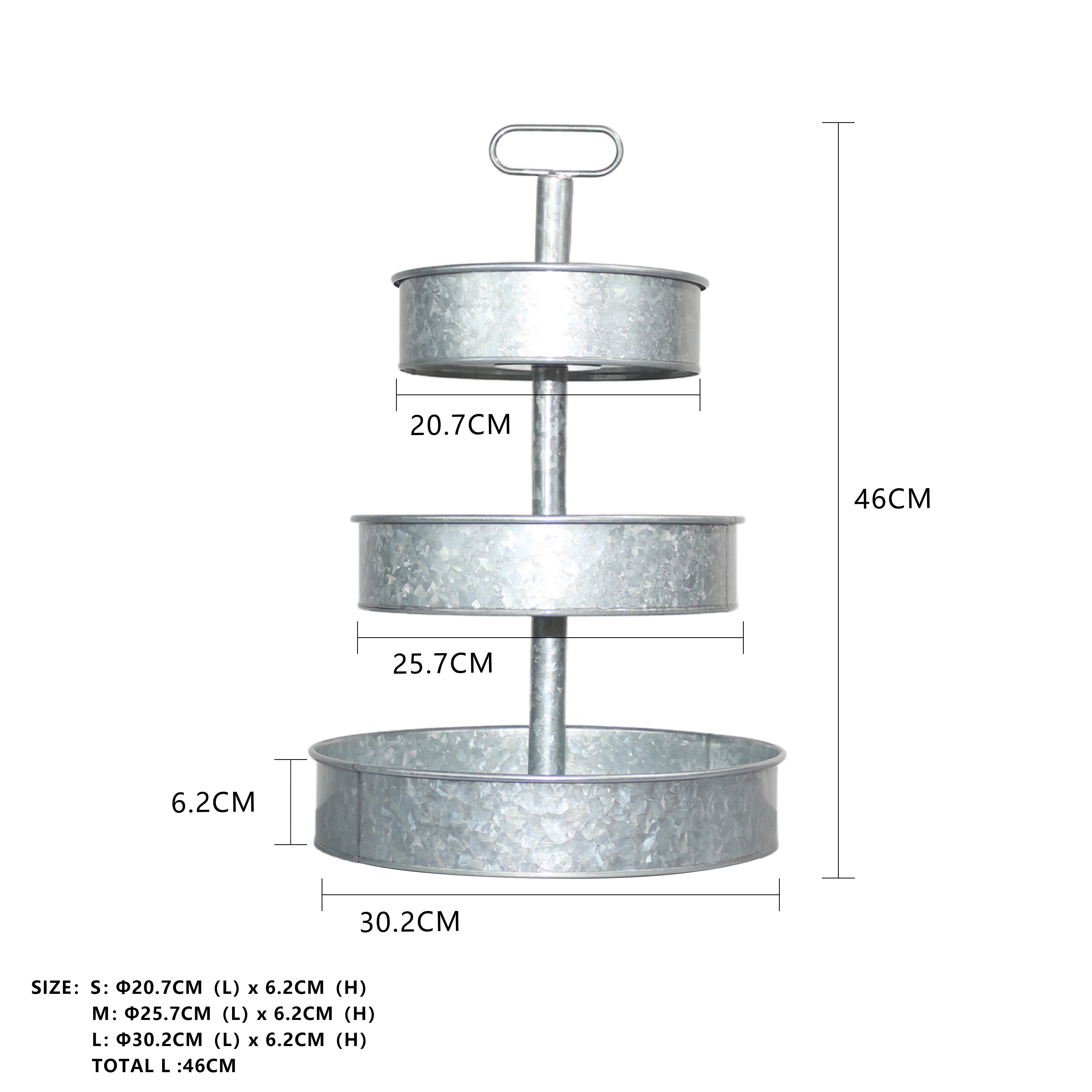 3 Tier Galvanized Metal Round Serving Tray