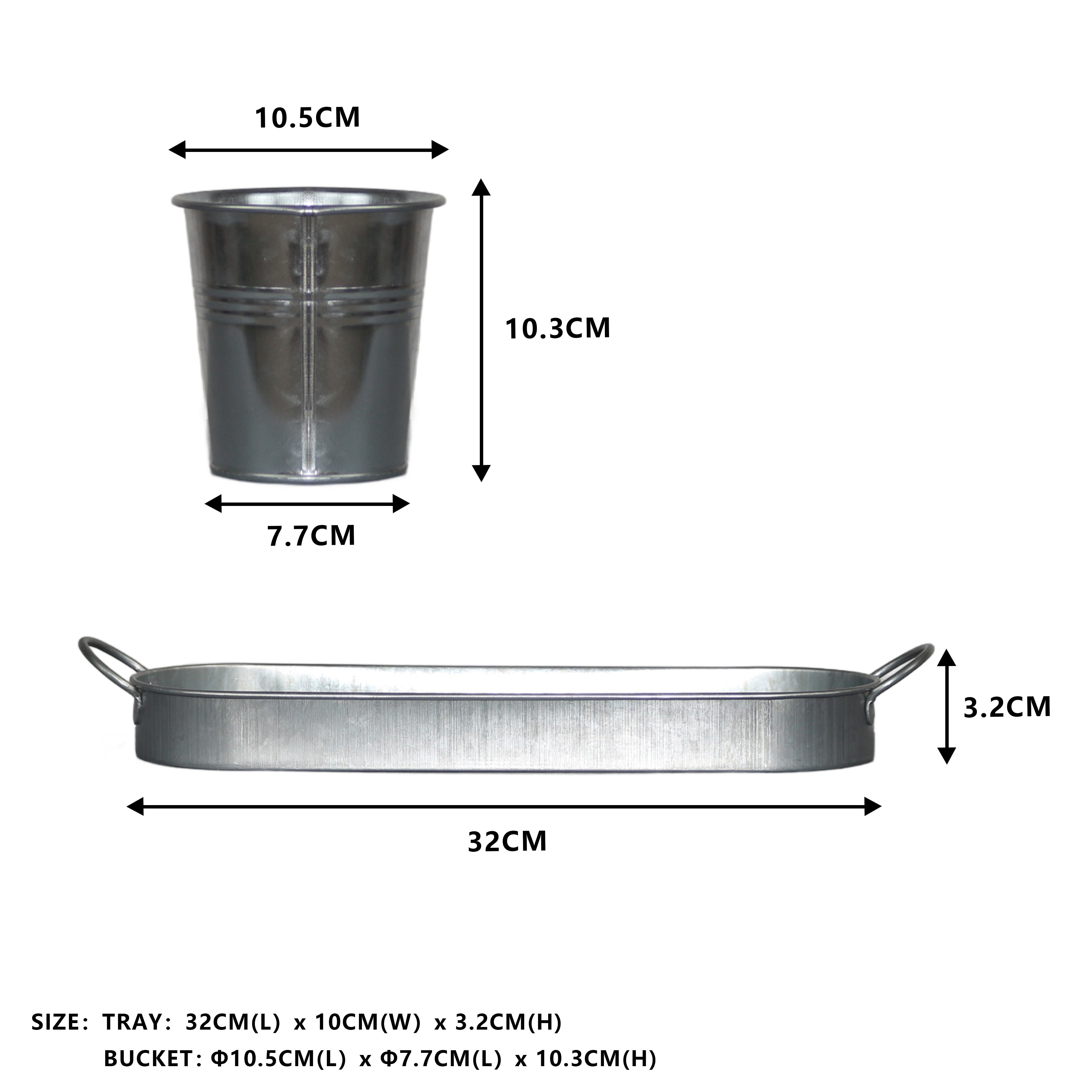 Set of 3 Galvanized Metal Garden Planters with Tray