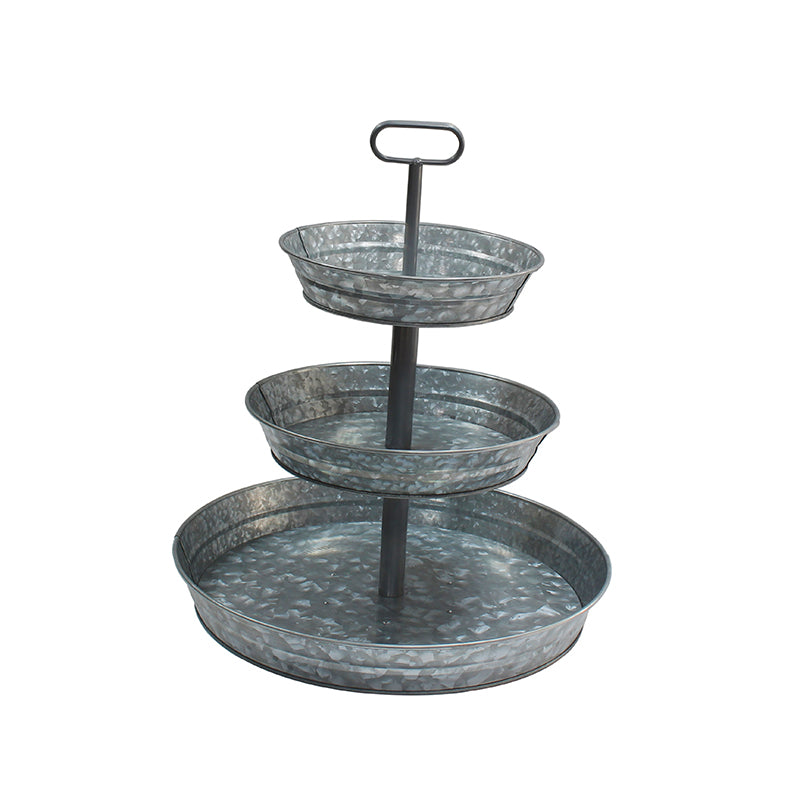 3 Tier Galvanized Metal Round Serving Tray with Slanted Sides