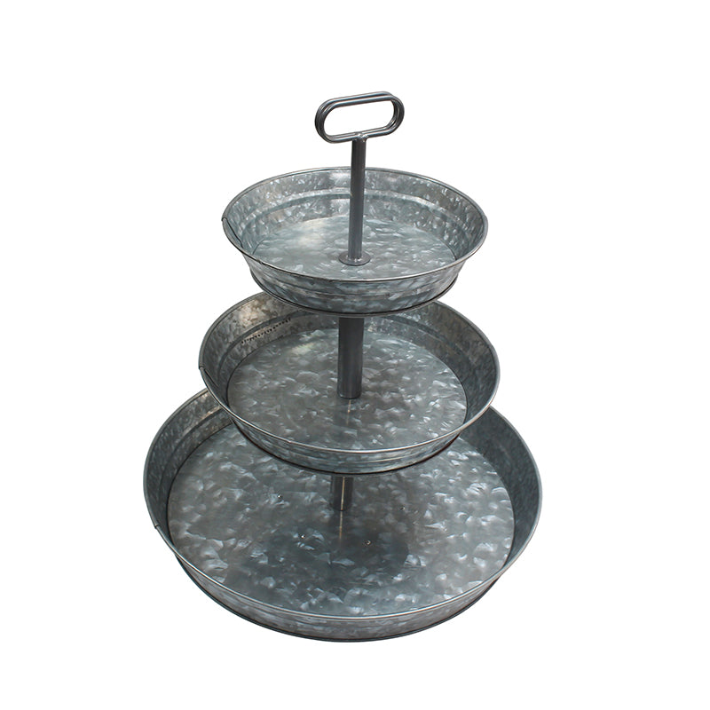 3 Tier Galvanized Metal Round Serving Tray with Slanted Sides