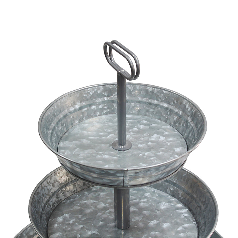 3 Tier Galvanized Metal Round Serving Tray with Slanted Sides